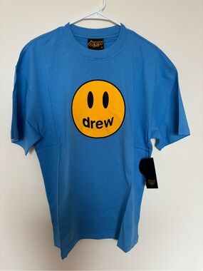 NWT drew house Blue T-Shirt with Yellow Smiley Logo size S